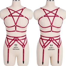 Набор ремней для тела, бюстгальтер с пентаграммой, топ, пояс на талии, подвязки, женское белье, Harajuku, на бретельках, эластичный, с вырезом, размера плюс, для ночных клубов, танцев