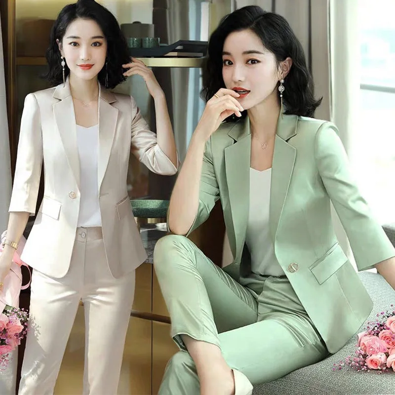 

Pink Green Pants Suit Female 2020 New Spring Autumn President Socialite Professional Dress Temperament Goddess Korean Small Suit