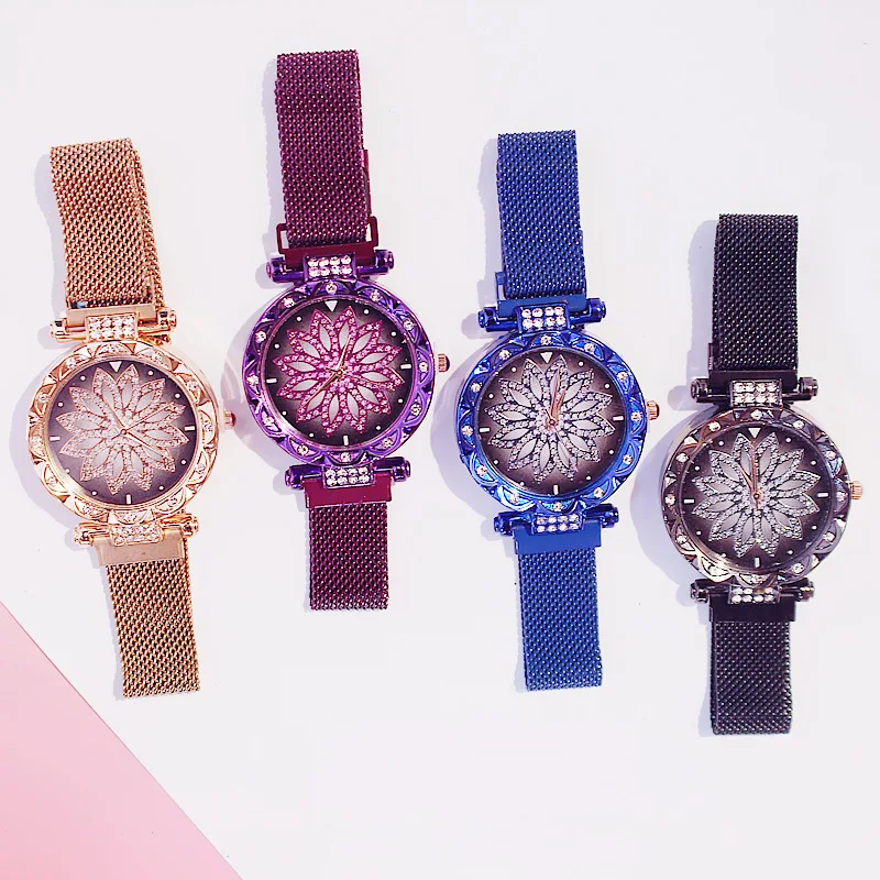 Luxury Rose Gold Women Watches 2020 New Fashion Ladies Dress Clock Mesh Steel Waterproof Female Starry Sky Wristwatch Gift Lady