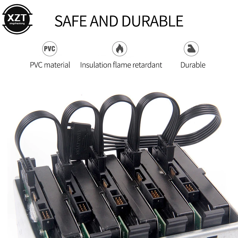 New SATA 15Pin M 1 to 5 SATA 15Pin F Hard Drive Power Supply Splitter Cable Cord for DIY PC Sever 15-pin Power Adapter 60CM,power adapter,power cable,sata power cable
