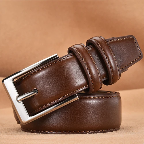SNZK02B2Brown Мужской кожаный ремень с пряжкой, мужские ремни из натуральной кожи, роскошные дизайнерские ремни для мужчин, высокое качество, cinturones de hombre, повседневные SNZK02 - Цвет: SNZK02B2Brown