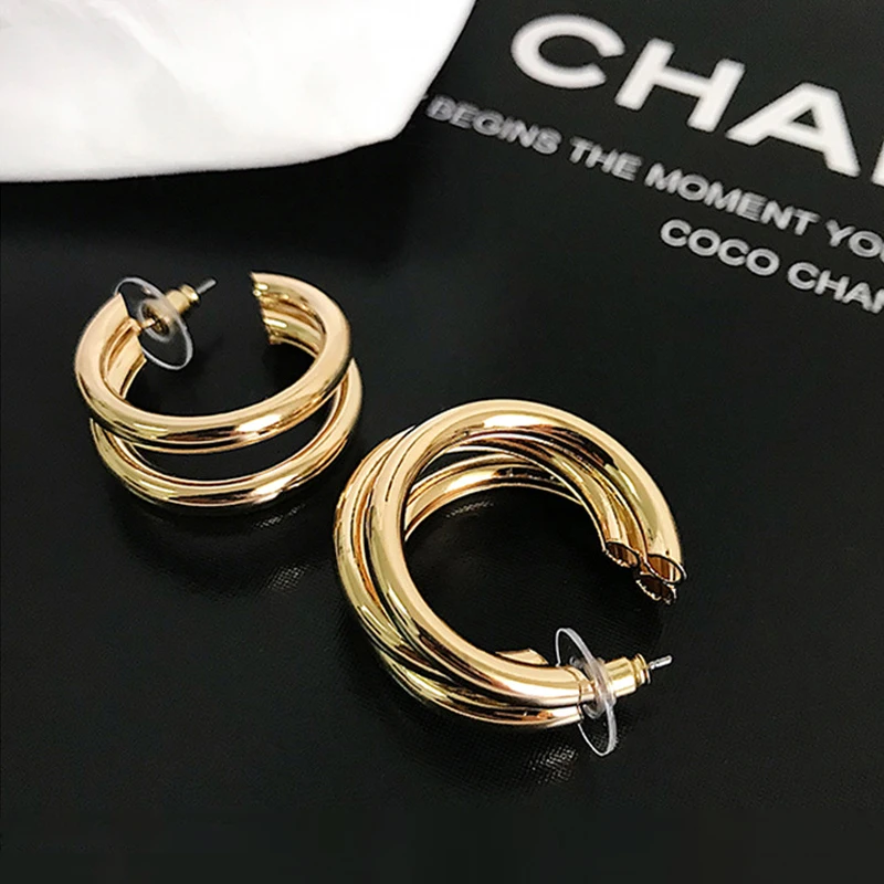 

South Korea Dongdaemun Europe And America Metal Multilayer Circular Ring C- Shaped Earrings Women's INS Online Celebrity Normcor