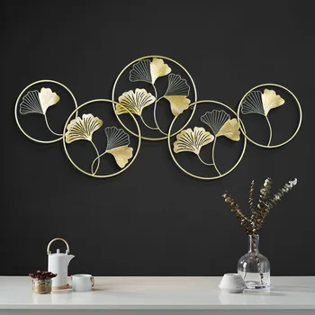 

Round Wall Wrought Iron Ginkgo Biloba Home Decoration Crafts Creative Wall Hanging Sofa Background Mural Ornament Decor