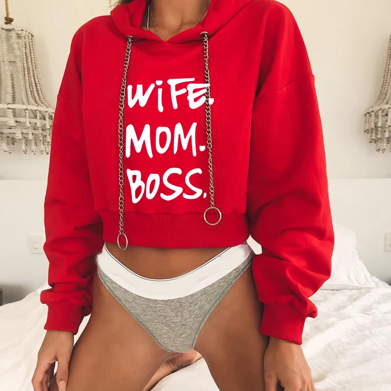 

WIFE MOM BOSS 2019 Women Streetwear Thicken Funny Loose Kawaii Sleeve Cartoon New Autumn Short Women Fashion Animal Sexy Hoodies Sweatshirt Pullover Tops