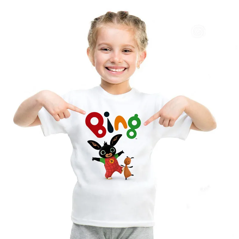 Детские футболки с изображением кролика из мультфильма «Bing» Милая летняя детская футболка с короткими рукавами и забавным кроликом для мальчиков, Повседневная футболка «С Днем Рождения»