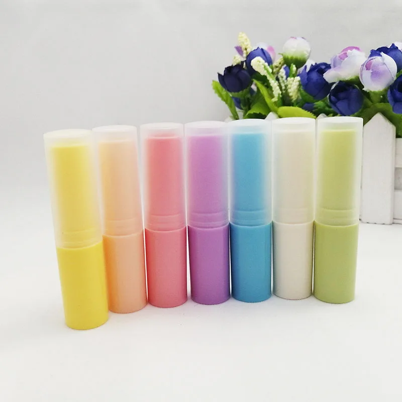 50pcs plastic lip balm tube Slender cylindrical Lipstick tube rotating Directly filled with frosted lid White yellow red pink