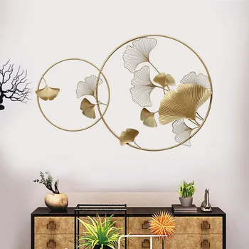 

New Chinese Wall Wrought Iron Ginkgo Biloba Home Decoration Crafts Creative Wall Hanging Sofa Background Mural Ornament Decor