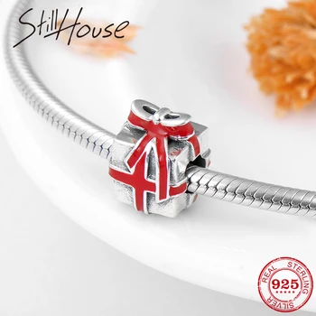 

925 Sterling Silver Square Gift Box Fashion Metal Beads 925 Sterling Silver Jewelry Fit Original European Charm Diy Bracelets