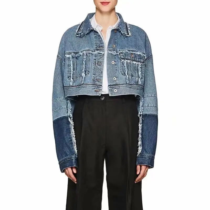 

Western Style 2018 New Style Autumn AliExpress Hot Models Burrs Sleeves Joint Short Jeans Coat Female Jacket