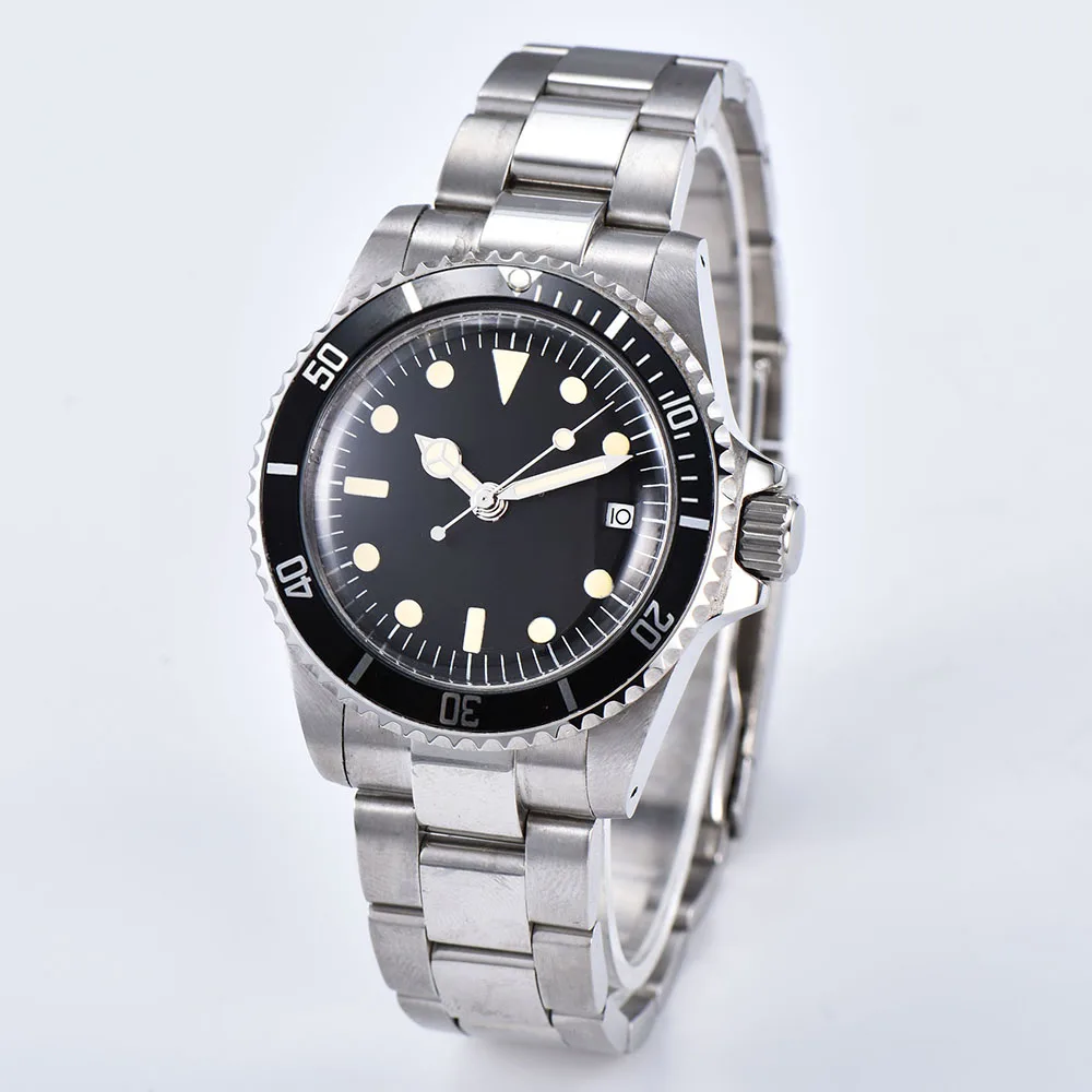 

Watch Men Automatic Mechanical 39.5mm black Sterile Dial black Aluminum Sheet Bezel Retro Luminous watch 05