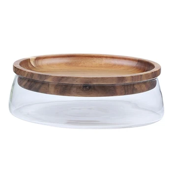 

Glass Nuts And Dry Fruits Storage Box Container Double Layer With Wooden Lid