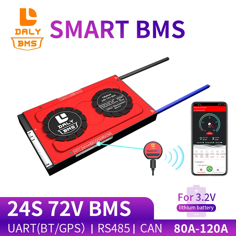Bms lifepo4 bluetooth 200ah 3 2 V 24S 72V 80A 100A 120A литий ионная интеллектуальная электроника bms