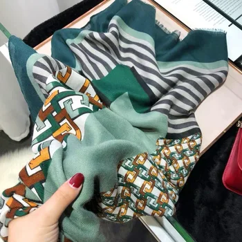 

2020 Fashionable New Silk Scarf Scarf Women's Autumn Winter with Fresh Green Letter Spliced Long Shawl head scarf