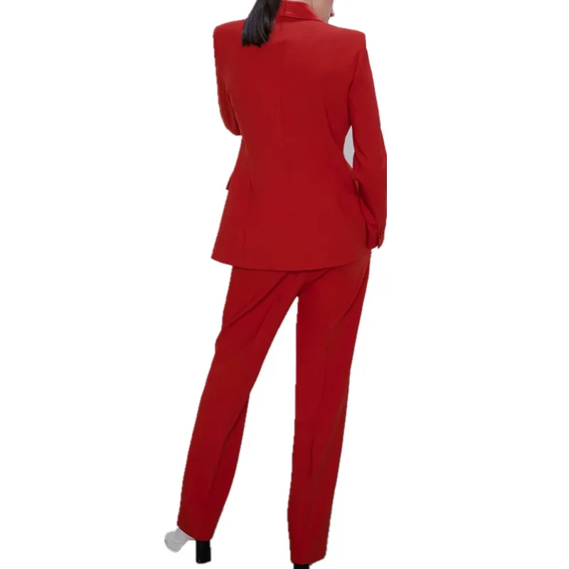

2019 Women Autumn Long Sleeve Red Blazer Two Piece Sets Women Coat Set Long-sleeve Tops Trousers Suit Set
