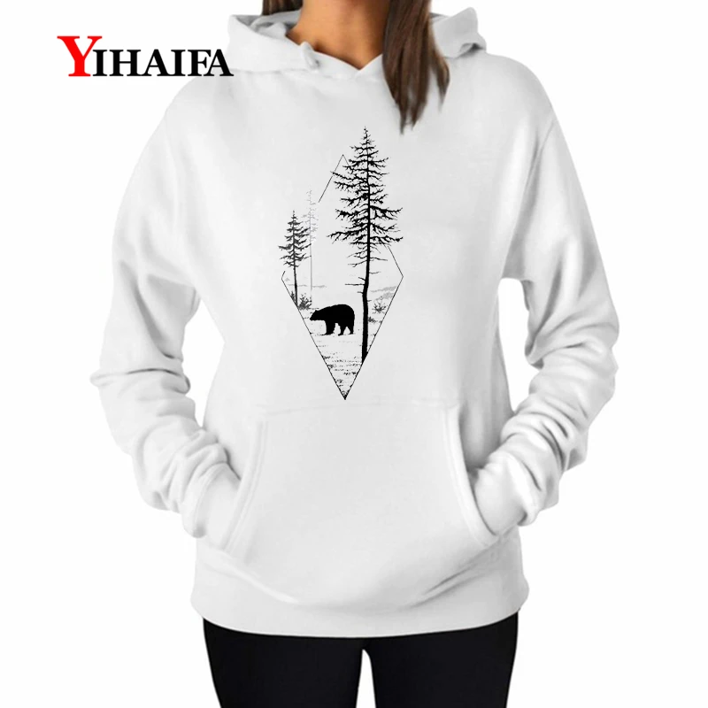 

YIHAIFA New ladies Hoodie Printing Forest Tree Graphics Hoodies Casual Sweatshirt White Hooded Coat