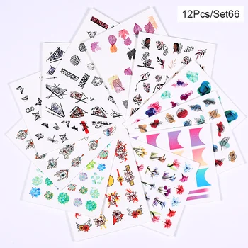 

12Pcs Harunouta Colorful Water Nail Stickers Leopard Flower Leaves Geometry Designs Nail Art Transfer Decals DIY Decoration