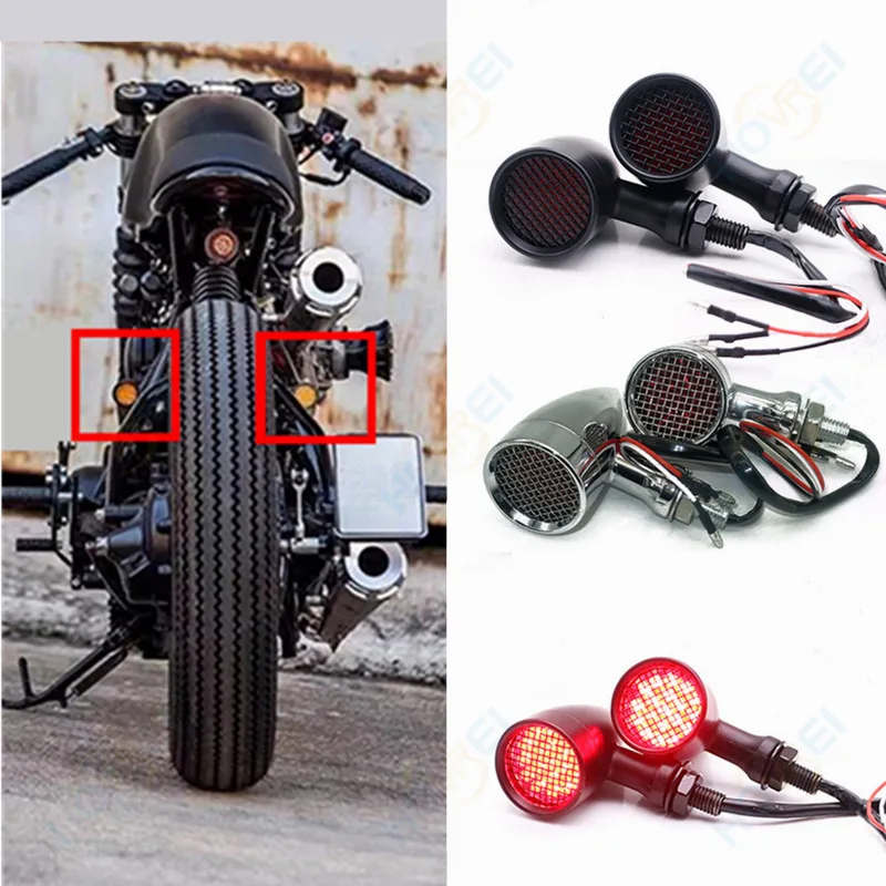 Универсальный 10 мм Ретро мотоциклетный алюминиевый красный сетчатый светодиодный светильник с сигналами поворота для чоппера поплавок кафе-гонщика