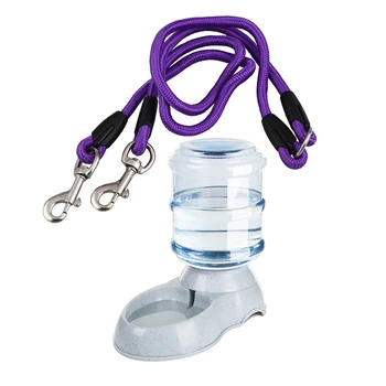 

Nylon Duplex Double Coupler Twin Lead Two Way Purple & 3.5L Large Automatic Pet for Cats Dogs Plastic Dog Food Bowl