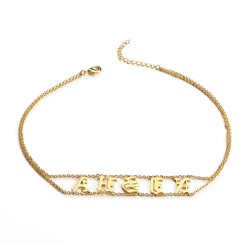 

Fashion Gift Personalized Name Plate Necklace Old English Letter Choker Customized Nameplate Necklace Female Jewelry Accessories