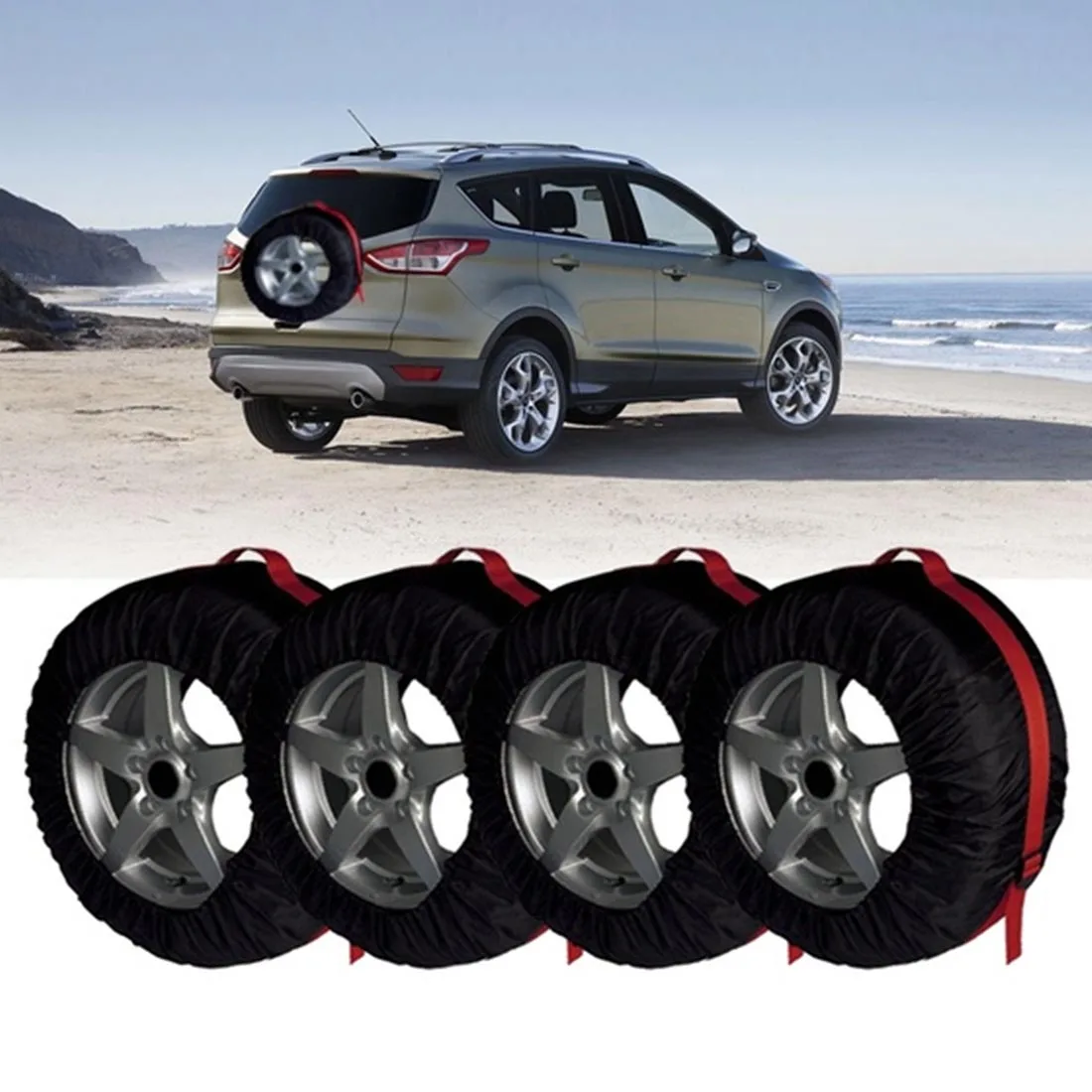 

Vehicle Wheel Protector Adjustable Waterproof Spare Tire Covers Seasonal Tire Storage Bag for Car Off Road Truck Tire Cover set