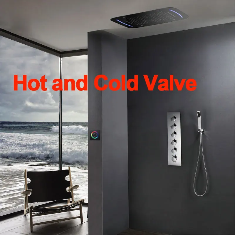 Hot and Cold Набор для душа в ванную, роскошный, SUS304, термостатический смеситель, водопад, дождь, спа, потолок, Большой дождь, светодиодный, душевой набор, сенсорный экран, светодиодный - Цвет: Hot and Cold