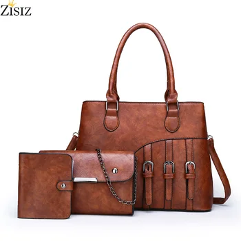 

New Fashion Handbags Set 3 PCS/set Women Vintage Large Capacity Shoulder Bags Hand Purse Ladies 2019 Leather Bags Women Handbag