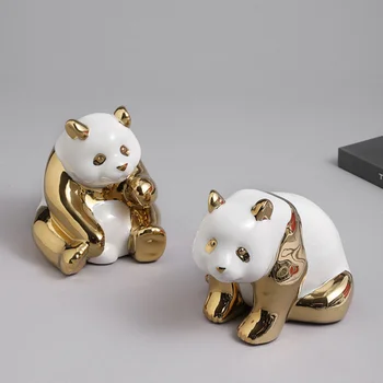 

Home Crafts Panda Ceramic Crafts Fashion Desktop Decoration Table Ornament Golden (Squating)