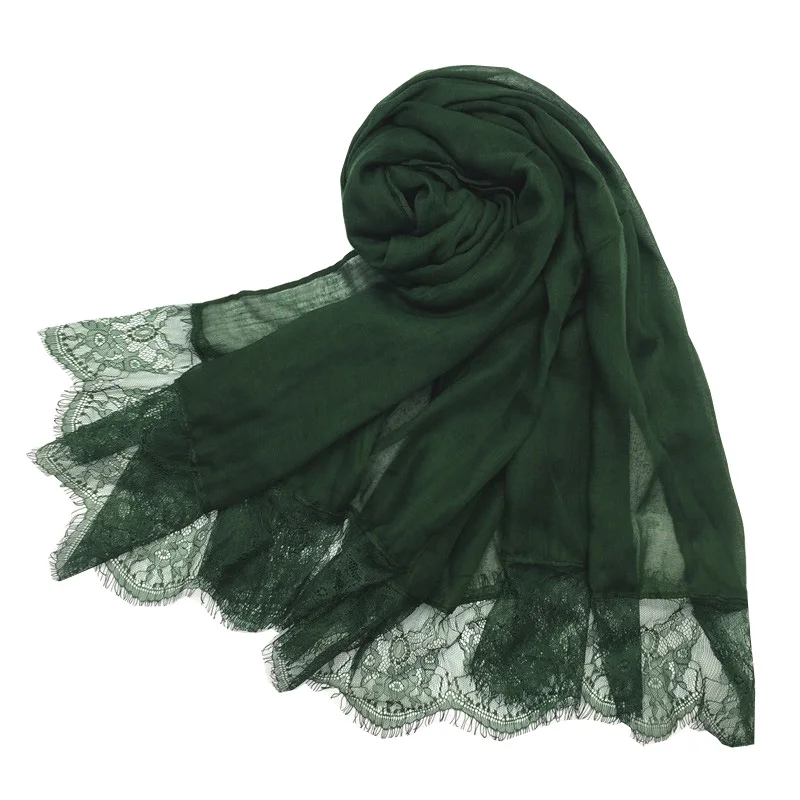 Модный однотонный хлопковый двухсторонний кружевной хиджаб платок шарф для свадебной вечеринки мусульманские женские шарфы Hijabs длинный Палантин 180x90 см