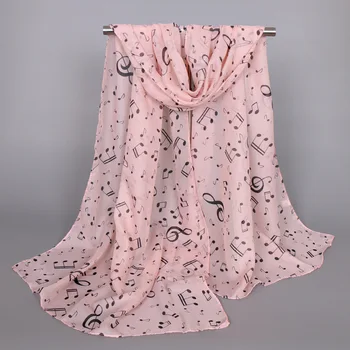 

50*160CM Female Women Lady Fashion Musical Note Chiffon Printed Neck Scarf Wrap Shawl Muffler Scarves Accessories