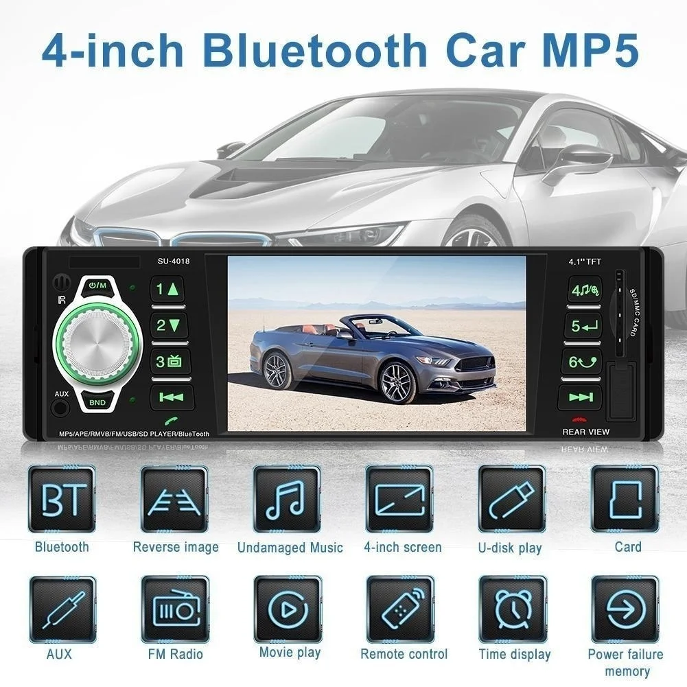 MP5 Автомагнитола 1 Din 12 V 4,1 дюймов сенсорный экран Авто Аудио Зеркало Ссылка RDS Bluetooth Камера заднего вида стерео