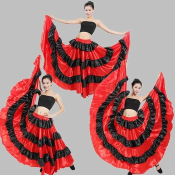 

Women Spanish Style Flamenco Long Skirt Belly Dance Costumes Stage Wear Performance Party Dress Red and Black Skirt for girl