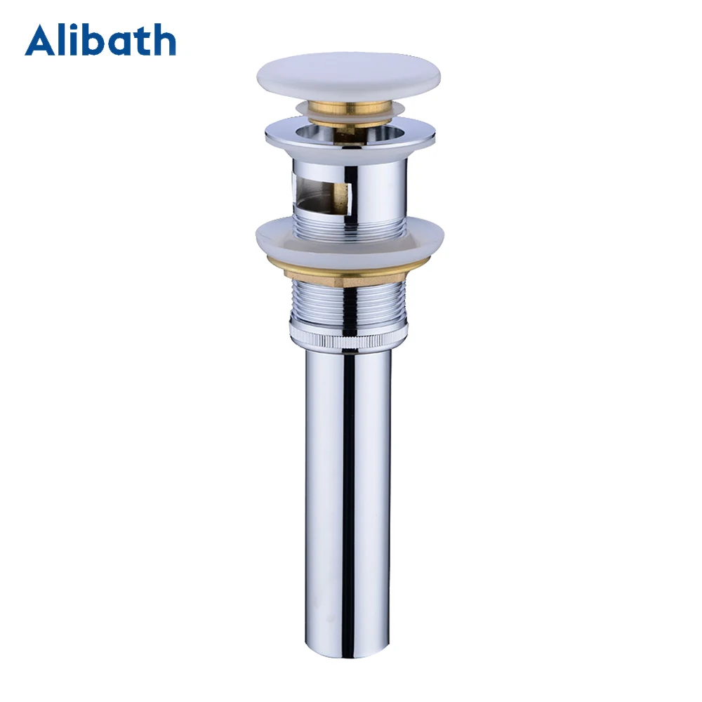 

Brass Pop-Up Drain With/Without Overflow Hole Drain Bathroom Basin Push Down Waste Drainer, Chrome Ceramic Cover.