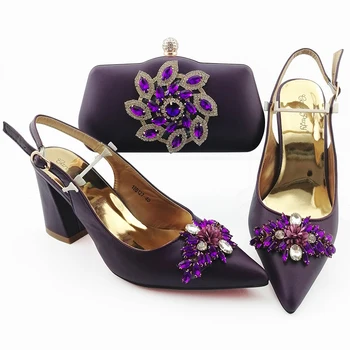 

High Quality Purple Color African Designer Shoes And Bag Set To Match Italian Party Shoes With Matching Bags Set