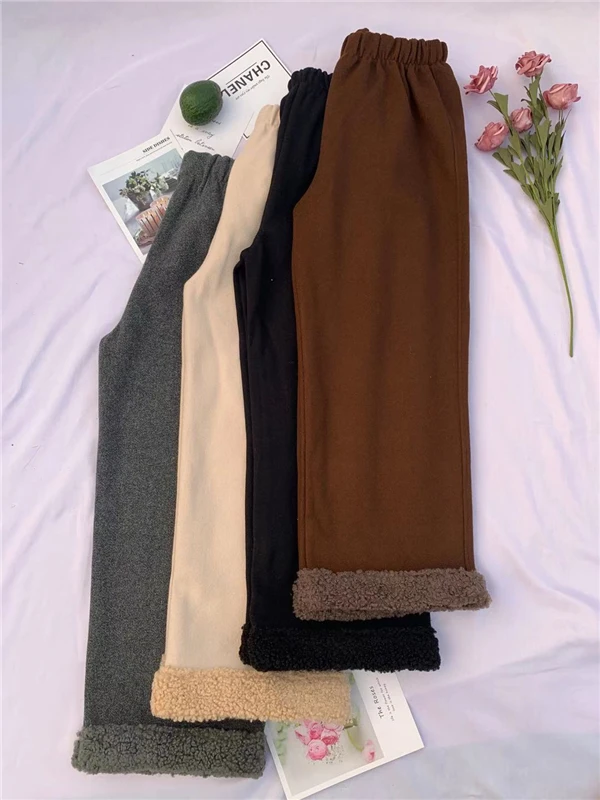 coffee color pants Woherb, корейская мода, широкие брюки, женские, пэчворк, высокая талия, прямые брюки, женские, повседневные, свободные, Осень-зима, новинка 91326 - Цвет: coffee color pants