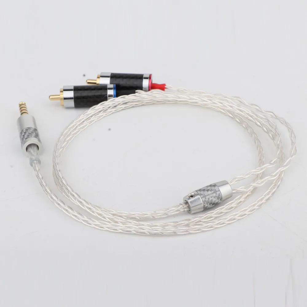1PCS Hi end 8cores OCC Silver Wire Upgrade Headphone 4 4mm to 2 RCA Balance Replacement Auido Upgrade Cable Cord Sound Cable