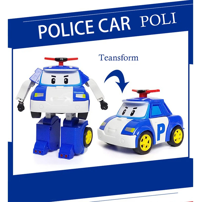  Set of 6 Pcs Poli Car Kids Robot Toy Transform Vehicle Cartoon Anime Action Figure Toys for Childre