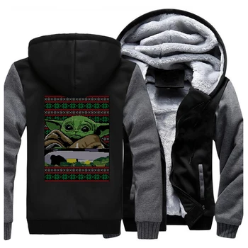 

TV Show Mandalorian Hoodie Men Baby Yoda Jacket Winter Warm Fleece Hooded Star Wars Hoodies Sweatshirt Thick Coat Streetwear
