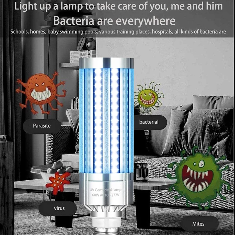 

2020 New E27 60W UV Germicidal Lamp Led UVC Light Bulb 99% Antibacterial Rate Purifies The Air And Killing Bacteria Lights