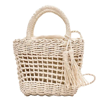 

Hollow Woven Straw Bag Handbag Summer Beach Shoulder Bag Handmade Rattan Tote for Women