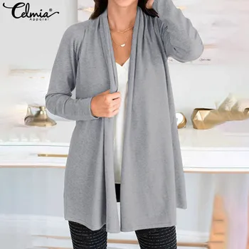 

2020 Winter Celmia Women Warm Kimono Cardigan Long Sleeve Solid Knitted Tops Casual Loose Coats Jackets Overcoats Pull Femme 5XL