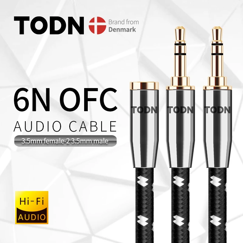 Todn Audio Splitter Headphone Adapter high end hifi 3.5mm AUX Cable for Computer 1 famale to 2 male Y Headset PC Ada |
