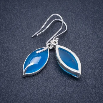 

Natural Chalcedony Handmade Unique 925 Sterling Silver Earrings 1.5" A2511