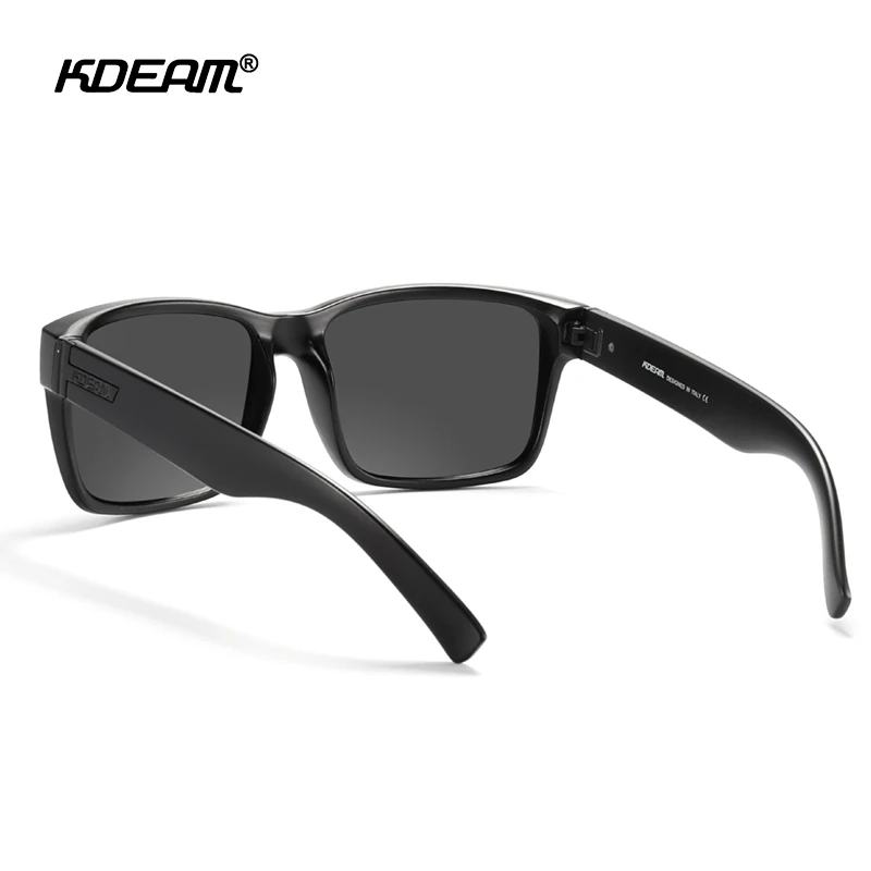 KDEAM New All Black Square Polarized Sunglasses Men Flat Top Designer Glasses Accessories Included CE