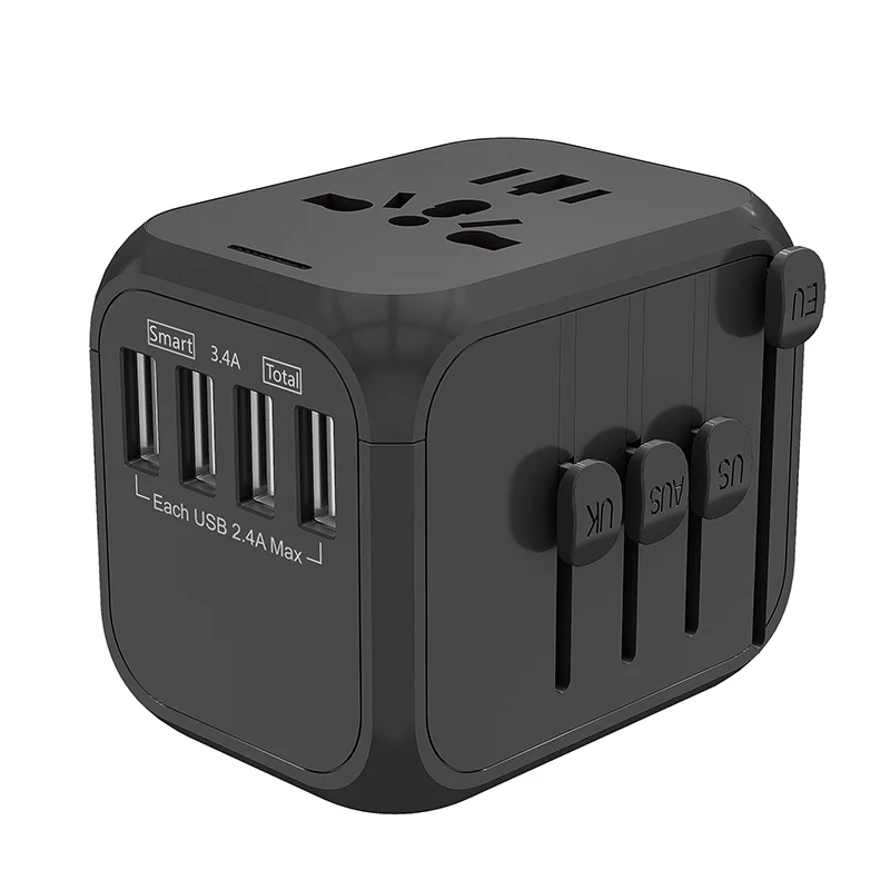 Universal Travel Adapter Auto Resetting Fuse Baby Safe Design 5A 4 USB World Wide Wall Charger For UK/EU/AU/AUS | Мобильные телефоны