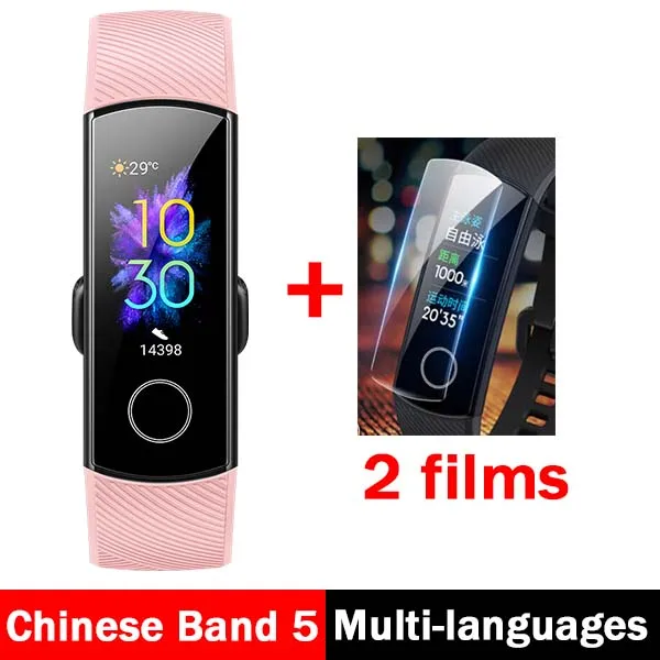 Умный Браслет huawei Honor Band 5, 4, 0,95 дюйма, трекер, умный OLED, для плавания, водонепроницаемый, Bluetooth, фитнес-трекер, сенсорный экран - Цвет: CN pink N 2 FILMS