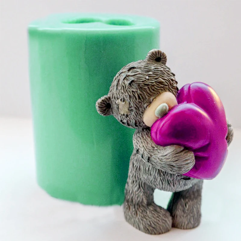 DIY 3D Craft Molds Teddy Bear with Flowers shape Animals silicone Mold Christmas Cake Decoration Tools Soap Mold Bakeware Crafts