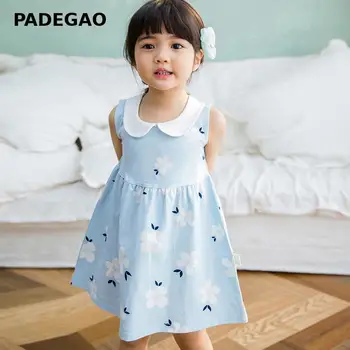 

New Summer Girls Sleeveless Dress Kids Dresses Clothes Girl Turn Down Collar Princess Dress 1 2 3 4 5 6 Years Children Clothing
