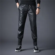 Черные мужские шаровары кожаные брюки, модные повседневные брюки с поясом, размер S-4XL брюки