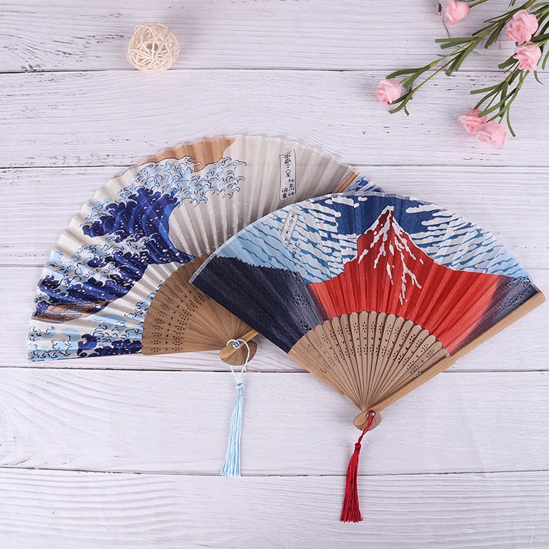 Silk Hand Fan Mount Fuji Kanagawa Waves Japanese Folding Fan Pocket Wedding Accessories Decoration Gift Event Supplies