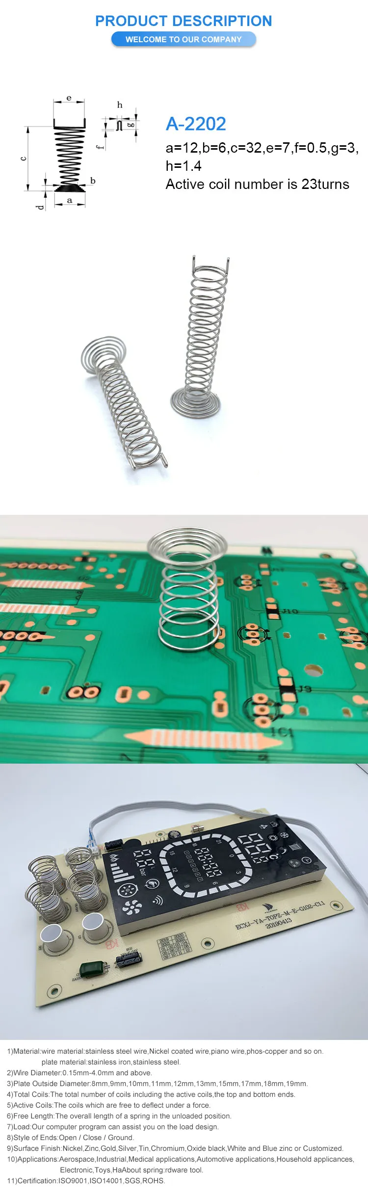 A-2202 нержавеющая сталь никелированная проволока в pcb количество витков 23 JINKE пружинный буфер